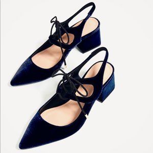 Zara Dark Navy Blue Velour Slingbacks, Sz 6